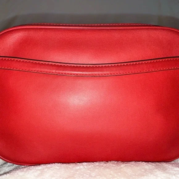New RARE COACH Jes Crossbody Bag w/Puffy Heart Quilting Leather Gold Cherry Red - Picture 6 of 13